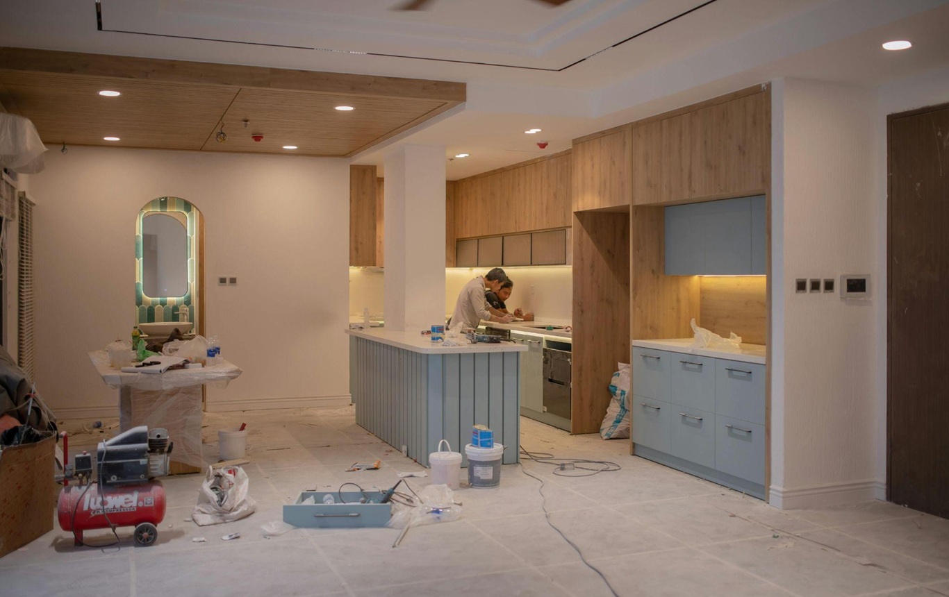 Contractors working on a kitchen remodel